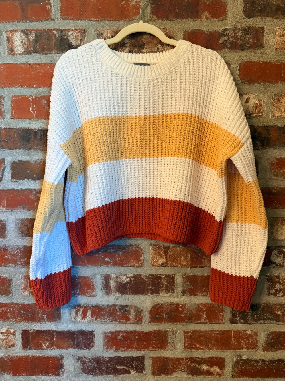 S50 - Cropped Crewneck Sweater in Off White, Mustard & Rust